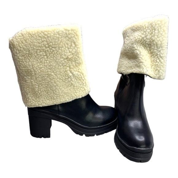 Just Fab Fold Over Heeled Boot Black Caviar NIB - Picture 5 of 12